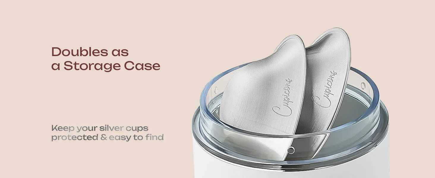 silver breastfeeding nipple covers stored in UV sterilizer